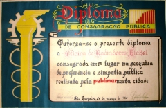 Radiadores bickel - diploma dos anos 70, na administração do fundador da empresa.